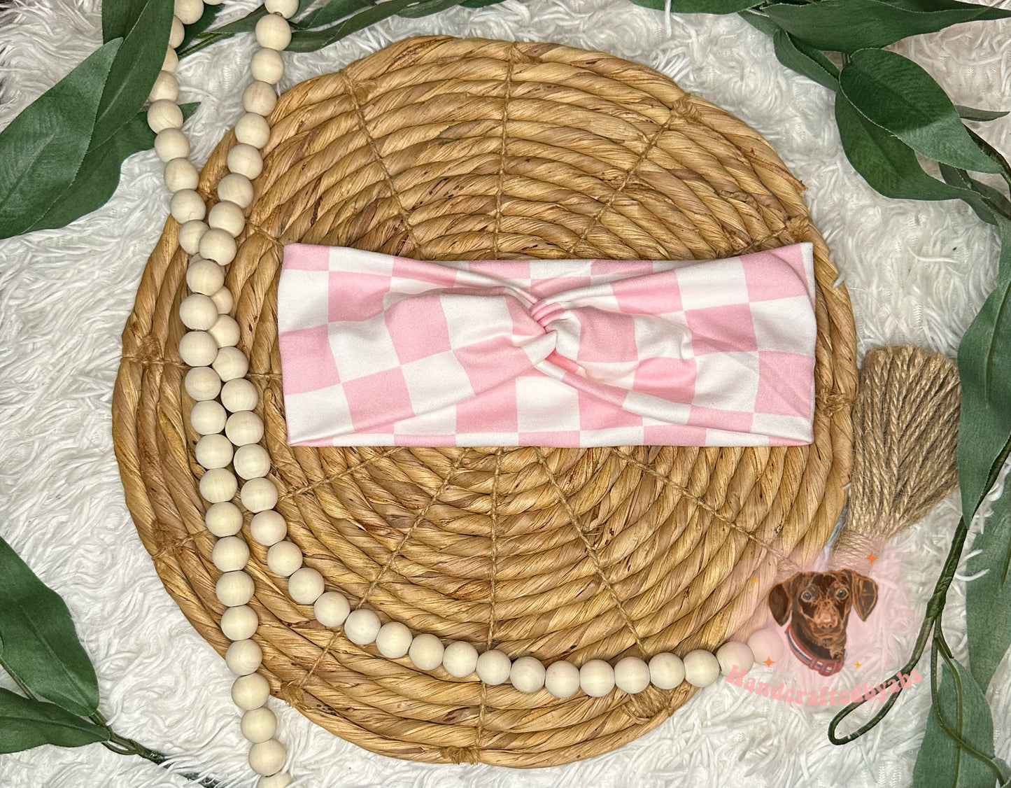 Pink Checkered Headband