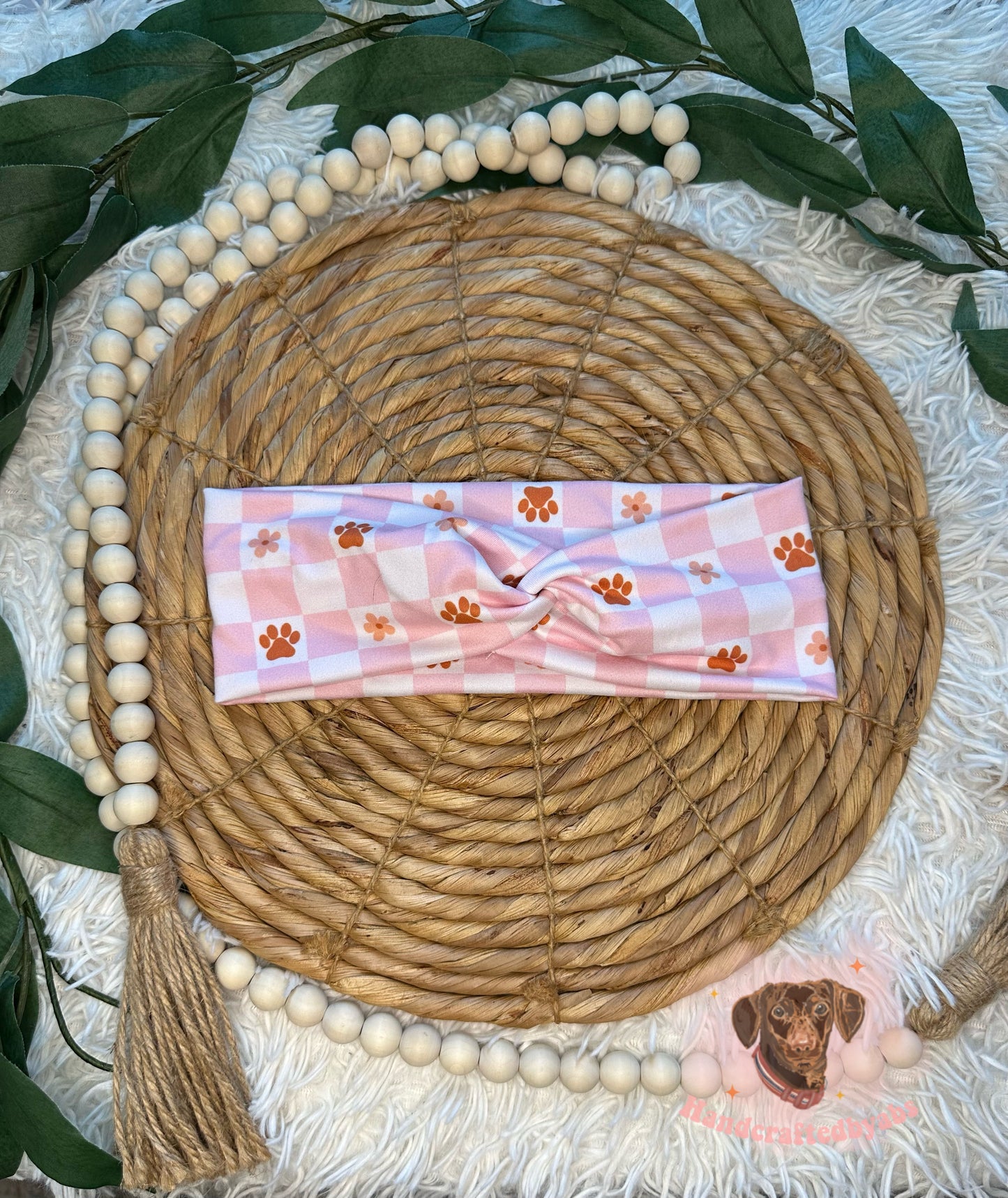 Checkered Paw-print Headband