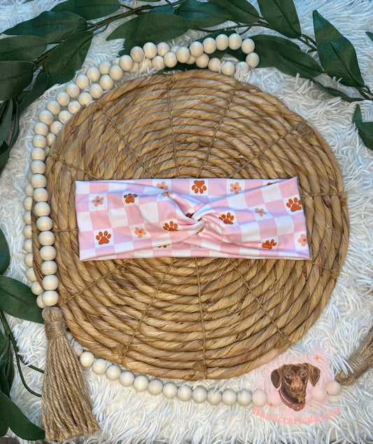 Checkered Paw-print Headband