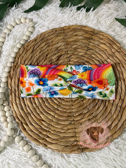 Multi Color Rainbow Faux Embroidered Headband