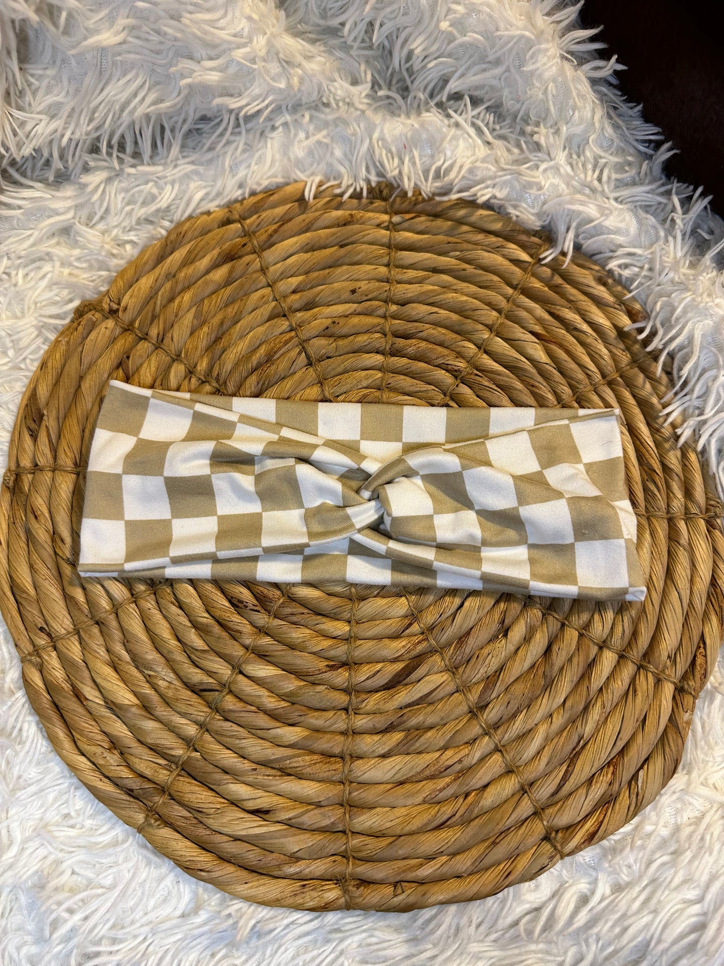 Tan Checkered Headband